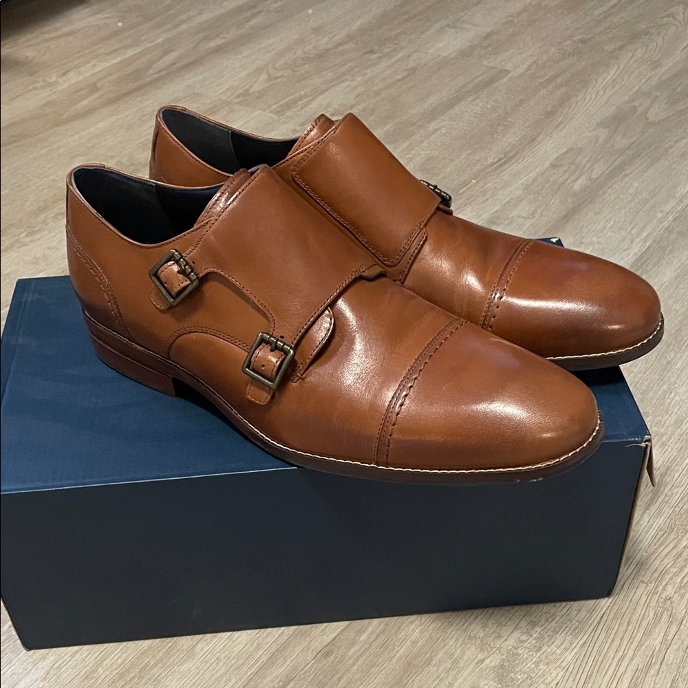 Cole Haan Tan Leather Monk Strap Oxfords